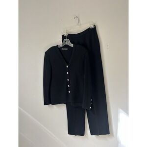 St John evening knit Black rhinestones‎ embellished Formal Pant suit Sz 6